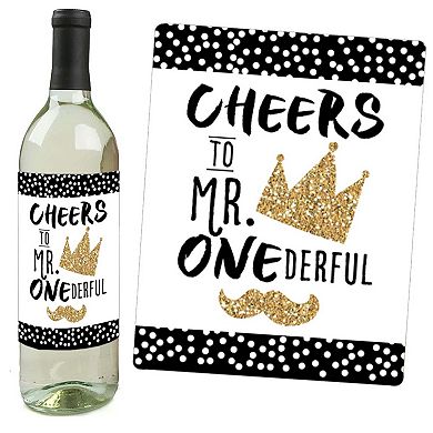 Big Dot Of Happiness 1st Birthday Little Mr. Onederful Party Wine Bottle Label Stickers 4 Ct