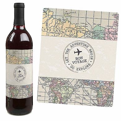Big Dot Of Happiness World Awaits - Travel Theme Decor - Wine Bottle Label Stickers - 4 Ct