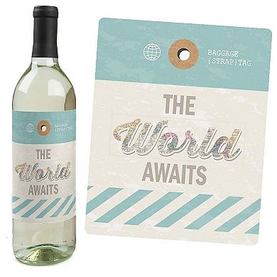 Big Dot Of Happiness World Awaits - Travel Theme Decor - Wine Bottle Label Stickers - 4 Ct