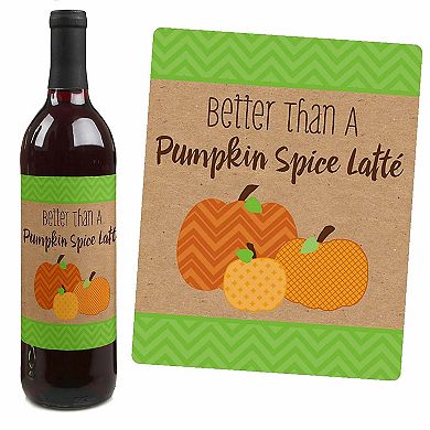 Big Dot Of Happiness Pumpkin Patch - Thanksgiving Party Decor Wine Bottle Label Stickers 4 Ct