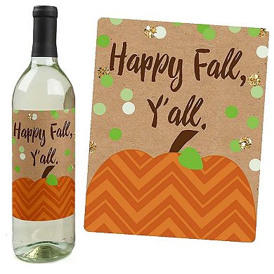 Big Dot Of Happiness Pumpkin Patch - Thanksgiving Party Decor Wine Bottle Label Stickers 4 Ct
