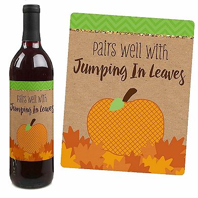 Big Dot Of Happiness Pumpkin Patch - Thanksgiving Party Decor Wine Bottle Label Stickers 4 Ct