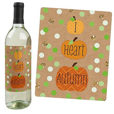 Big Dot Of Happiness Pumpkin Patch - Thanksgiving Party Decor Wine Bottle Label Stickers 4 Ct