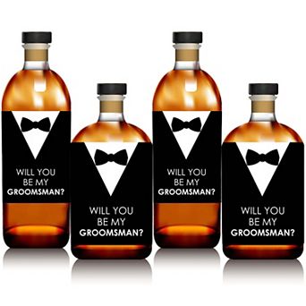 Big Dot Of Happiness Suit Up - Will You Be My Groomsman Gift Wine Bottle Label Stickers 4 ct