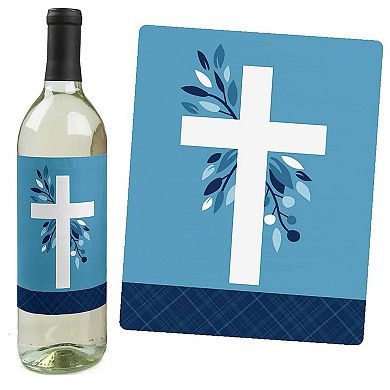 Big Dot Of Happiness Baptism Blue Elegant Cross Religious Wine Bottle ...