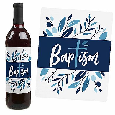 Big Dot Of Happiness Baptism Blue Elegant Cross Religious Wine Bottle ...