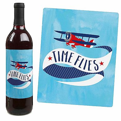 Big Dot Of Happiness Taking Flight - Airplane - Party Decor - Wine Bottle Label Stickers 4 Ct