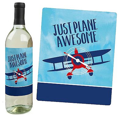 Big Dot Of Happiness Taking Flight - Airplane - Party Decor - Wine Bottle Label Stickers 4 Ct