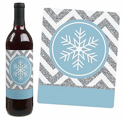 Big Dot Of Happiness Winter Wonderland - Holiday Party Decor Wine Bottle Label Stickers 4 Ct