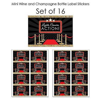Big Dot Of Happiness Red Carpet Hollywood - Mini Wine Bottle Label Stickers Party Favor 16 Ct
