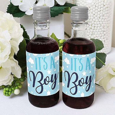 Big Dot Of Happiness It's A Boy Mini Wine Bottle Label Stickers Blue Baby Shower Favor 16 Ct