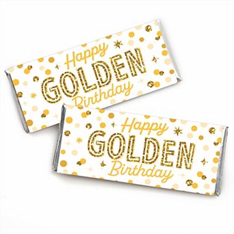 Big Dot Of Happiness Golden Birthday - Candy Bar Wrapper Happy Birthday Party Favors - 24 ct