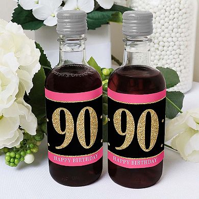 Big Dot Of Happiness Chic 90th Birthday Pink Black Gold Mini Wine Bottle Stickers Favor 16 Ct