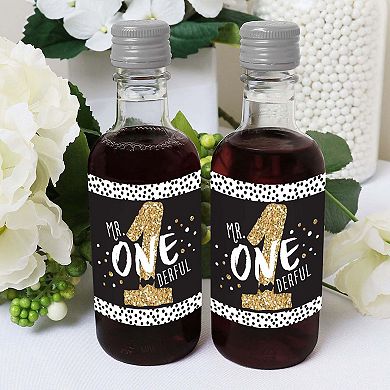 Big Dot Of Happiness 1st Birthday Little Mr. Onederful Mini Wine Bottle Stickers Favor 16 Ct
