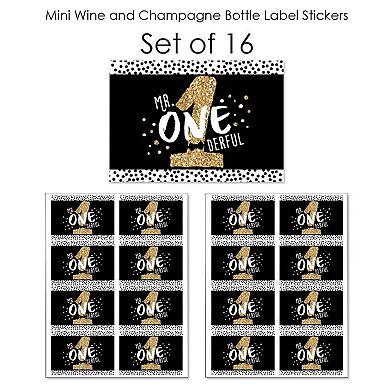 Big Dot Of Happiness 1st Birthday Little Mr. Onederful Mini Wine Bottle Stickers Favor 16 Ct