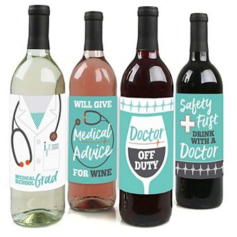 Big Dot Of Happiness Medical School Grad - Doctor Party Decor Wine Bottle Label Stickers 4 ct