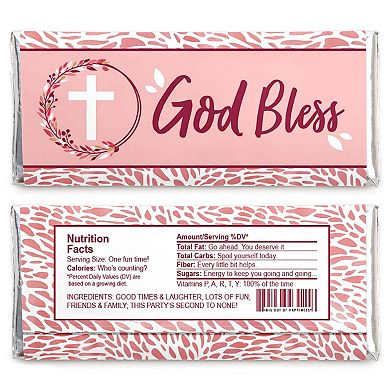 Big Dot Of Happiness Pink Elegant Cross - Candy Bar Wrapper Girl Religious Party Favors 24 Ct