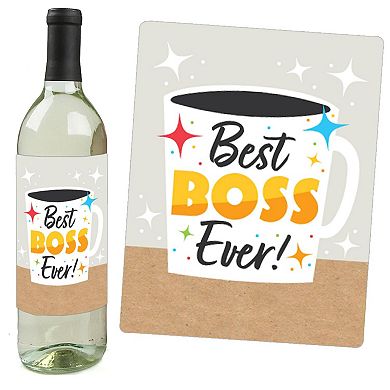 Big Dot Of Happiness Happy Boss's Day - Best Boss Ever Decor Wine Bottle Label Stickers 4 Ct