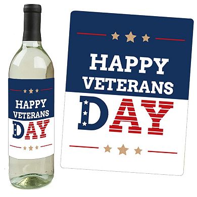 Big Dot Of Happiness Happy Veterans Day - Patriotic Decor - Wine Bottle Label Stickers - 4 Ct