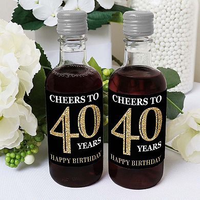 Big Dot Of Happiness Adult 40th Birthday - Gold - Mini Wine Bottle Stickers Party Favor 16 Ct