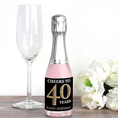 Big Dot Of Happiness Adult 40th Birthday - Gold - Mini Wine Bottle Stickers Party Favor 16 Ct
