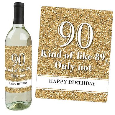 Big Dot Of Happiness Adult 90th Birthday Gold - Party Gift - Wine Bottle Label Stickers 4 Ct