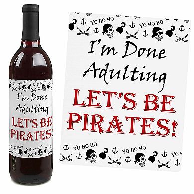 Big Dot Of Happiness Beware Of Pirates - Pirate Party Decor - Wine Bottle Label Stickers 4 Ct