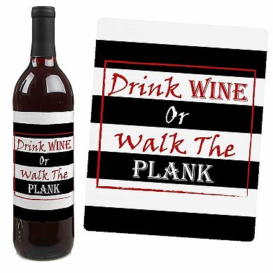 Big Dot Of Happiness Beware Of Pirates - Pirate Party Decor - Wine Bottle Label Stickers 4 Ct