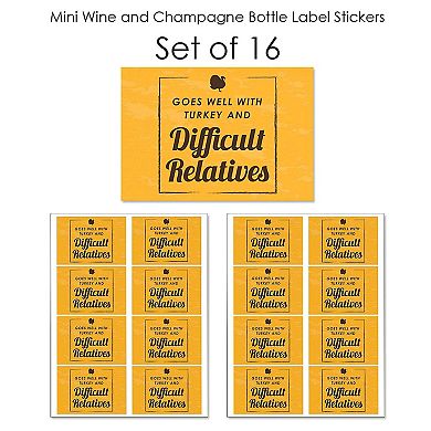 Big Dot Of Happiness Funny Thanksgiving - Mini Wine Bottle Label Stickers - Party Favor 16 Ct