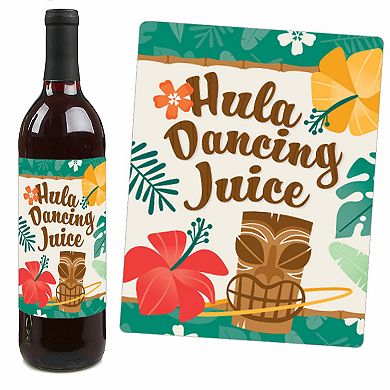 Big Dot Of Happiness Tropical Luau Hawaiian Beach Party Decor Wine Bottle Label Stickers 4 Ct