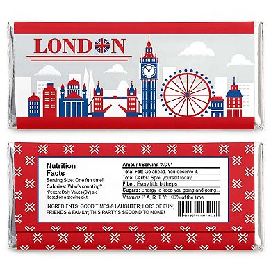 Big Dot Of Happiness Cheerio, London - Candy Bar Wrapper British Uk Party Favors - Set Of 24