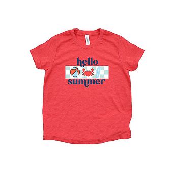 Hello Summer Checkered Youth Short Sleeve Graphic Tee
