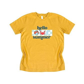 Hello Summer Checkered Youth Short Sleeve Graphic Tee
