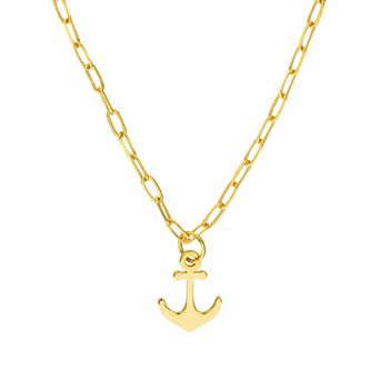Color Romance 14k Gold Paper Clip Chain Anchor Pendant Necklace