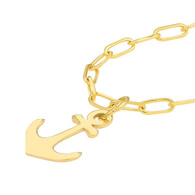 Color Romance 14k Gold Paper Clip Chain Anchor Pendant Necklace