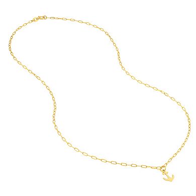 14k Gold Paper Clip Chain Anchor Pendant Necklace