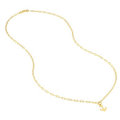Color Romance 14k Gold Paper Clip Chain Anchor Pendant Necklace
