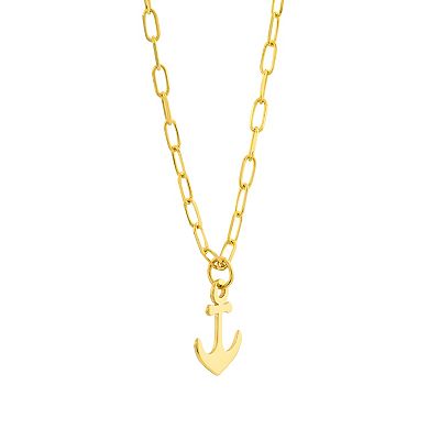 14k Gold Paper Clip Chain Anchor Pendant Necklace