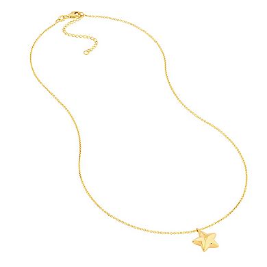 14k Gold Puffed Star Pendant Necklace