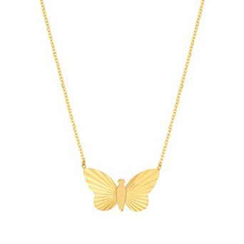 Color Romance 14k Gold Fluted Butterfly Pendant Necklace