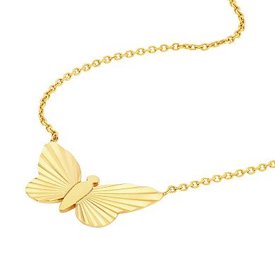 Color Romance 14k Gold Fluted Butterfly Pendant Necklace
