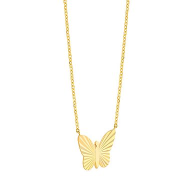Color Romance 14k Gold Fluted Butterfly Pendant Necklace