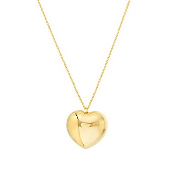 Color Romance 14k Gold Puffed Heart Pendant Necklace