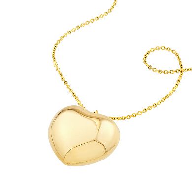 Color Romance 14k Gold Puffed Heart Pendant Necklace