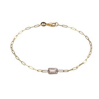 Karat Rush 14k Gold White Topaz Paperclip Bracelet