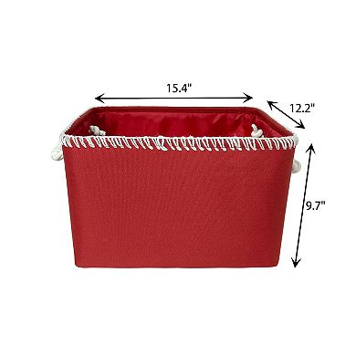 St. Nicholas Square Red Stitch Canvas Tote Storage Basket