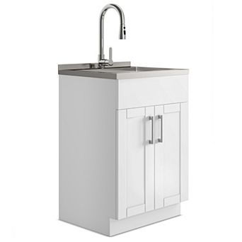 Simpli Home Modern Wide Shaker All-In-One 24 in Laundry Utility Sink & Cabinet