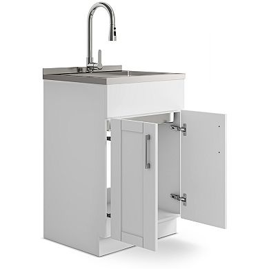Simpli Home Modern Wide Shaker All-In-One 24-in. Laundry Utility Sink and Cabinet