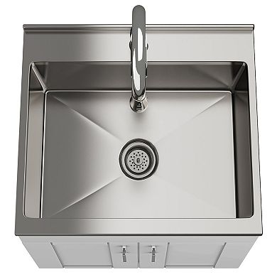 Simpli Home Modern Wide Shaker All-In-One 24-in. Laundry Utility Sink and Cabinet