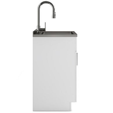 Simpli Home Modern Wide Shaker All-In-One 24-in. Laundry Utility Sink and Cabinet